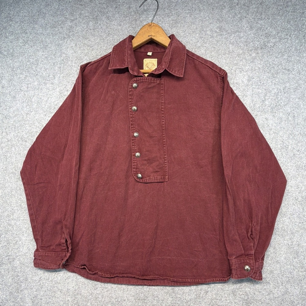 WAH Maker Western Bib Shirt Mens Medium Maroon Old West Cowboy Frontier USA